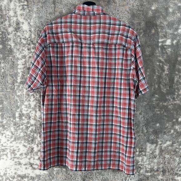 Croft & Barrow Size L Quick Dry Plaid Casual Button Shirt Red Gray Short Sleeve - Picture 4 of 9